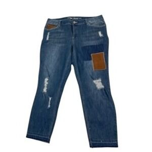 Indigo Thread Co Womens Size 14 Distressed Patch Denim Jeans‎ Straight Leg